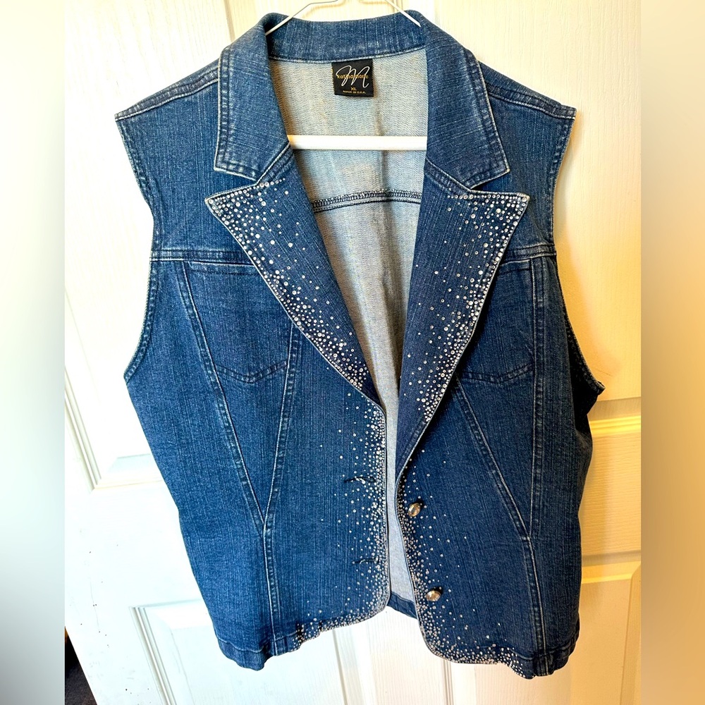 Denim Vest with Rhinestone Accents